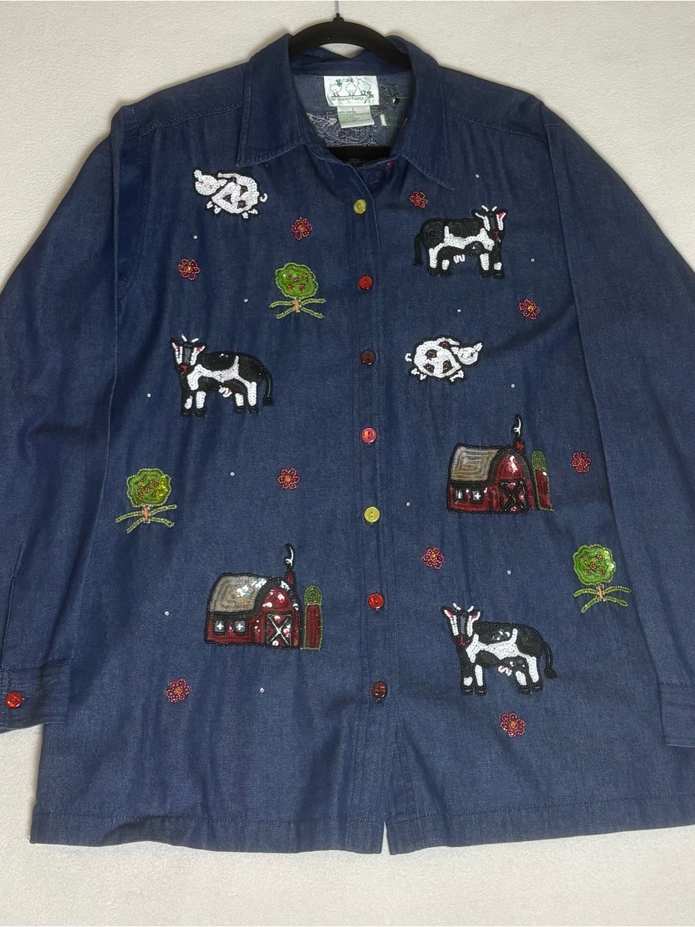 Quacker Factory Navy Embroidered Farm Button-Down Shirt Jacket